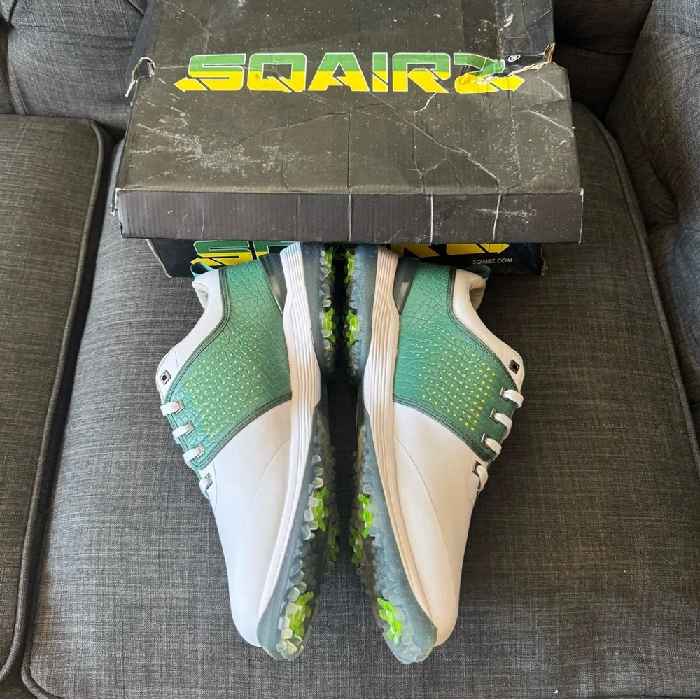 NWT SQAIRZ Limited Edition Augusta Arrow Green and White Golf Shoes, men’s 11.5 - Picture 3 of 11